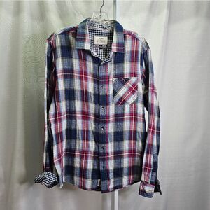 Flag & Anthem Red and Blue Plaid Button Down Shirt Size Size Medium